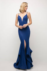 Cinderella Divine UE006 Long Spaghetti Strap Deep-V Neck Mermaid Prom Dress