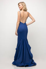 Cinderella Divine UE006 Long Spaghetti Strap Deep-V Neck Mermaid Prom Dress