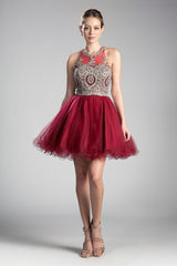 Cinderella Divine UJ0119 Short Prom Halter Lace Bodice Dress