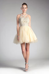 Cinderella Divine UJ0119 Short Prom Halter Lace Bodice Dress