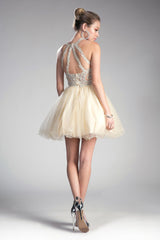 Cinderella Divine UJ0119 Short Prom Halter Lace Bodice Dress