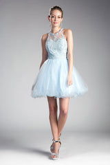 Cinderella Divine UJ0119 Short Prom Halter Lace Bodice Dress