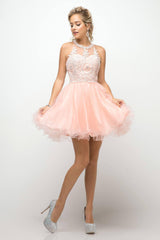 Cinderella Divine UJ0119 Short Prom Halter Lace Bodice Dress