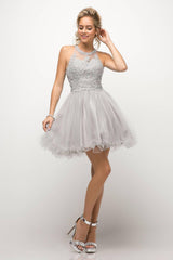 Cinderella Divine UJ0119 Short Prom Halter Lace Bodice Dress
