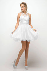 Cinderella Divine UJ0119 Short Prom Halter Lace Bodice Dress