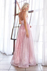 Cinderella Divine UV006 Long Formal Sleeveless Metallic Evening Dress