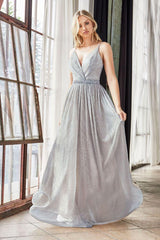 Cinderella Divine UV006 Long Formal Sleeveless Metallic Evening Dress