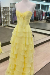 Cinizia | Chiffon Fuchsia Sweetheart Tiered Ruffles Prom Dress with Slit