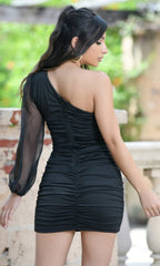 Clara Short Homecoming Dress with One Sleeve