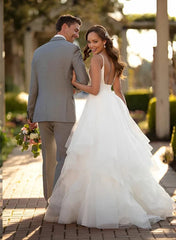 Classic Ball Gown Wedding Dress With Tulle Cascading Ruffles V-neck Sexy