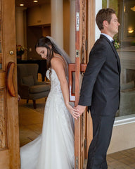 Classy A-line Sweetheart Spaghetti-Straps Wedding Dress with Lace Tulle