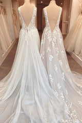 Stijlvolle lange a-line sweetheart appliques kant open achterkant trouwjurk