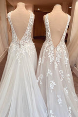 Stijlvolle lange a-line sweetheart appliques kant open achterkant trouwjurk