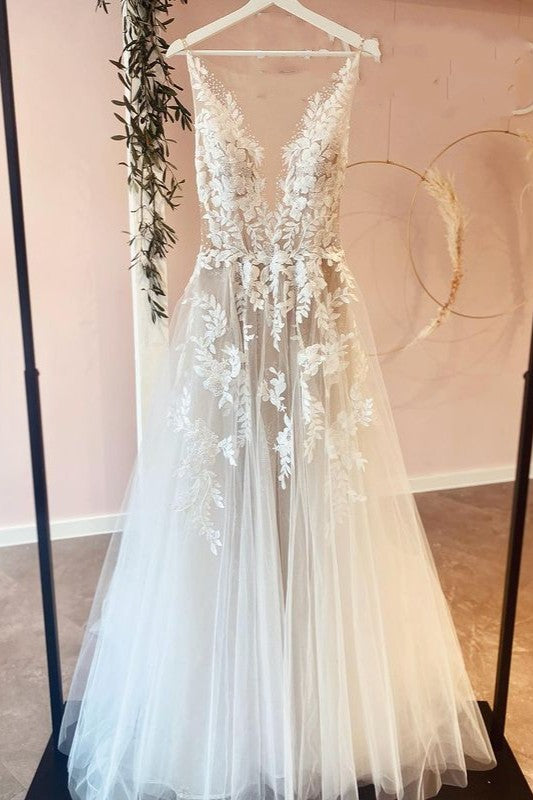 Classy Long A-Line Tule Appliques Lace Wedding Jurk