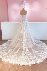 Classy Long A-Line A-Line Tule Spaghetti Brapt Appliques kant Backless trouwjurk
