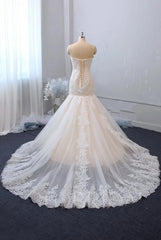 Stijlvolle lange zeemeermin lieverd backless appliques kanten tule trouwjurk