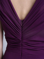 Sheath / Column Mother of the Bride Dress Elegant V Neck Floor Length Chiffon Sleeveless No with Criss Cross Sequin