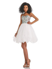 A-Line Homecoming Dresses Color Block Dress Graduation Birthday Short / Mini Sleeveless Strapless Tulle with Print