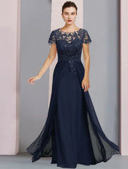 Aimishang  Sheath / Column Mother of the Bride Dress Formal Luxurious Elegant Scoop Neck Floor Length Chiffon Lace Short Sleeve with Sequin Appliques