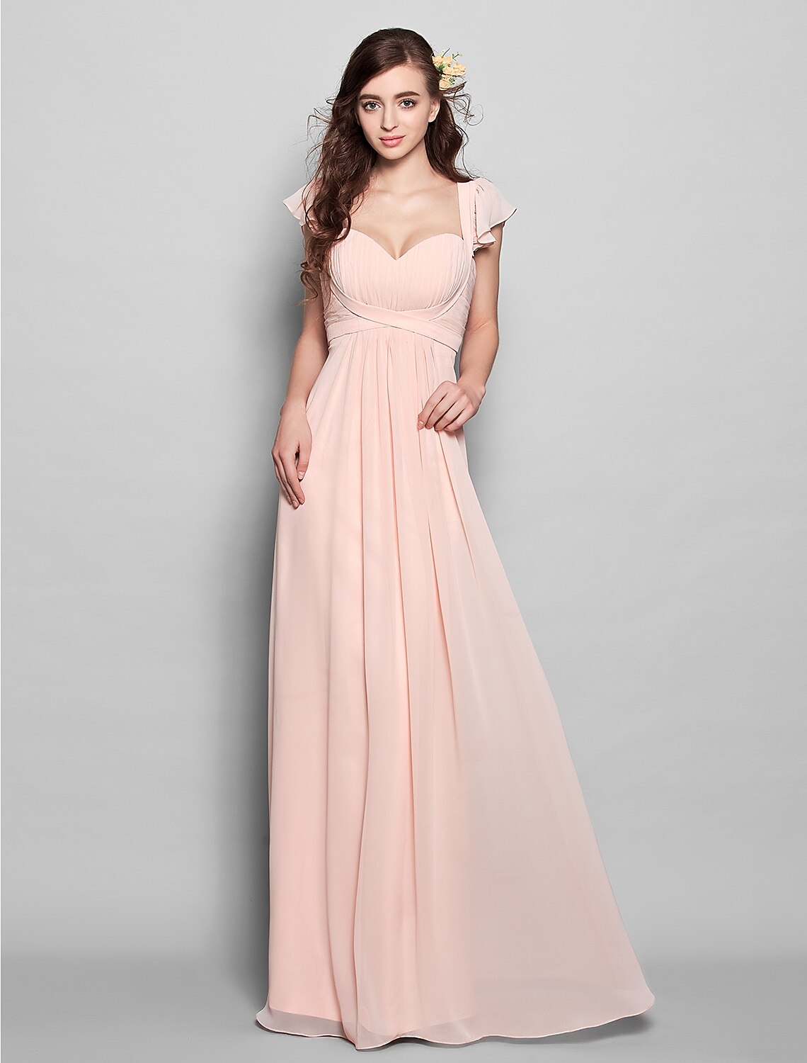 Product Sample Sheath / Column Straps Floor Length Chiffon Bridesmaid Dress with Sash / Ribbon / Pleats
