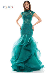 Colors G842 Colors Long Cap Sleeve Formal Mermaid Prom Gown