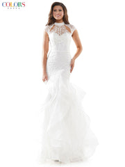 Colors G842 Colors Long Cap Sleeve Formal Mermaid Prom Gown