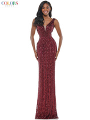 Colors G1042 Colors Long Sleeveless Formal Fitted Prom Gown