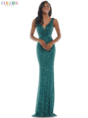 Colors G1042 Colors Long Sleeveless Formal Fitted Prom Gown