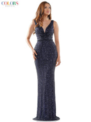 Colors G1042 Colors Long Sleeveless Formal Fitted Prom Gown