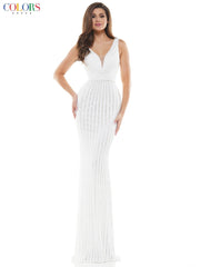 Colors G1042 Colors Long Sleeveless Formal Fitted Prom Gown