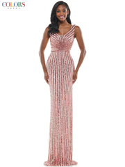 Colors G1042 Colors Long Sleeveless Formal Fitted Prom Gown