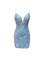 Column V-neck Short Strap Sequins Prom Dress