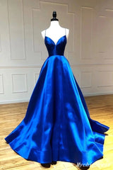 2024 Cheap UK A Line Prom Dresses Royal Blue Simple Evening Dresses