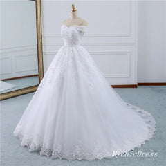 A Line Lace Appliques Beaded Boho Wedding Dresses Off the Shoulder
