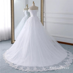 A Line Lace Appliques Beaded Boho Wedding Dresses Off the Shoulder