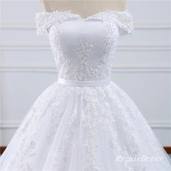 A Line Lace Appliques Beaded Boho Wedding Dresses Off the Shoulder