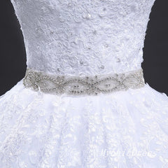 Vintage Wedding Dresses A Line Lace Apllique Bridal Gown Crystal Belt