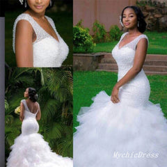 Vintage Sequin Mermaid South Africa Wedding Dresses with Ruffles Train