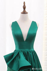 Hot Floor Length V Neck Sleeveless Sexy Green Prom Evening Dresses