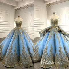 Convertible Blue Ball Gown Wedding Dress Removable Train Quinceanera Dresses 66949