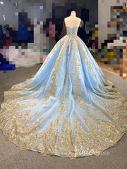Convertible Blue Ball Gown Wedding Dress Removable Train Quinceanera Dresses 66949