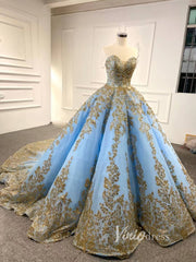 Convertible Blue Ball Gown Wedding Dress Removable Train Quinceanera Dresses 66949