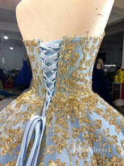 Convertible Blue Ball Gown Wedding Dress Removable Train Quinceanera Dresses 66949