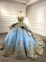Convertible Blue Ball Gown Wedding Dress Removable Train Quinceanera Dresses 66949