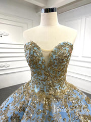 Convertible Blue Ball Gown Wedding Dress Removable Train Quinceanera Dresses 66949