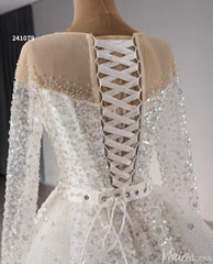 Convertible Two Piece Balll Gown Wedding Dresses with Long Sleeves 241079