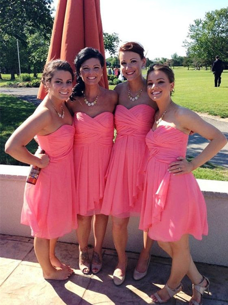 A Line Sweetheart Neck Short Coral Bridesmaid Dresses, Short Coral Graduation Dress/Homecoming Dresses, Short Coral Prom Dresses