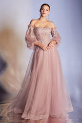 Cinderella Divine CD948 Corset Strapless Long Prom Dress