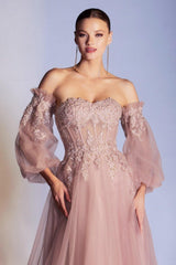 Cinderella Divine CD948 Corset Strapless Long Prom Dress
