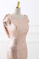 COURTNEY Fit and Flare Sweep train Sequined Rosy Golden Prom Party Gowns